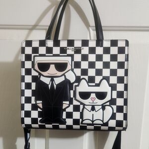 Karl Lagerfeld Black and White Checkered Crossbody Bag